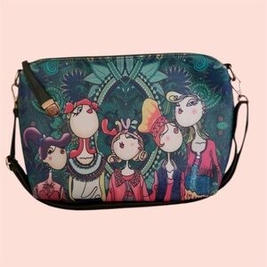 Mei & Ge Style ☆ Art Deco Green Faux Leather Crossbody Tote Bag